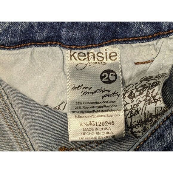 (3/$35) Kensie Womens Size 26 Pockets Cuffed Whiskered Denim Blue Jeans Capris - Picture 5 of 11